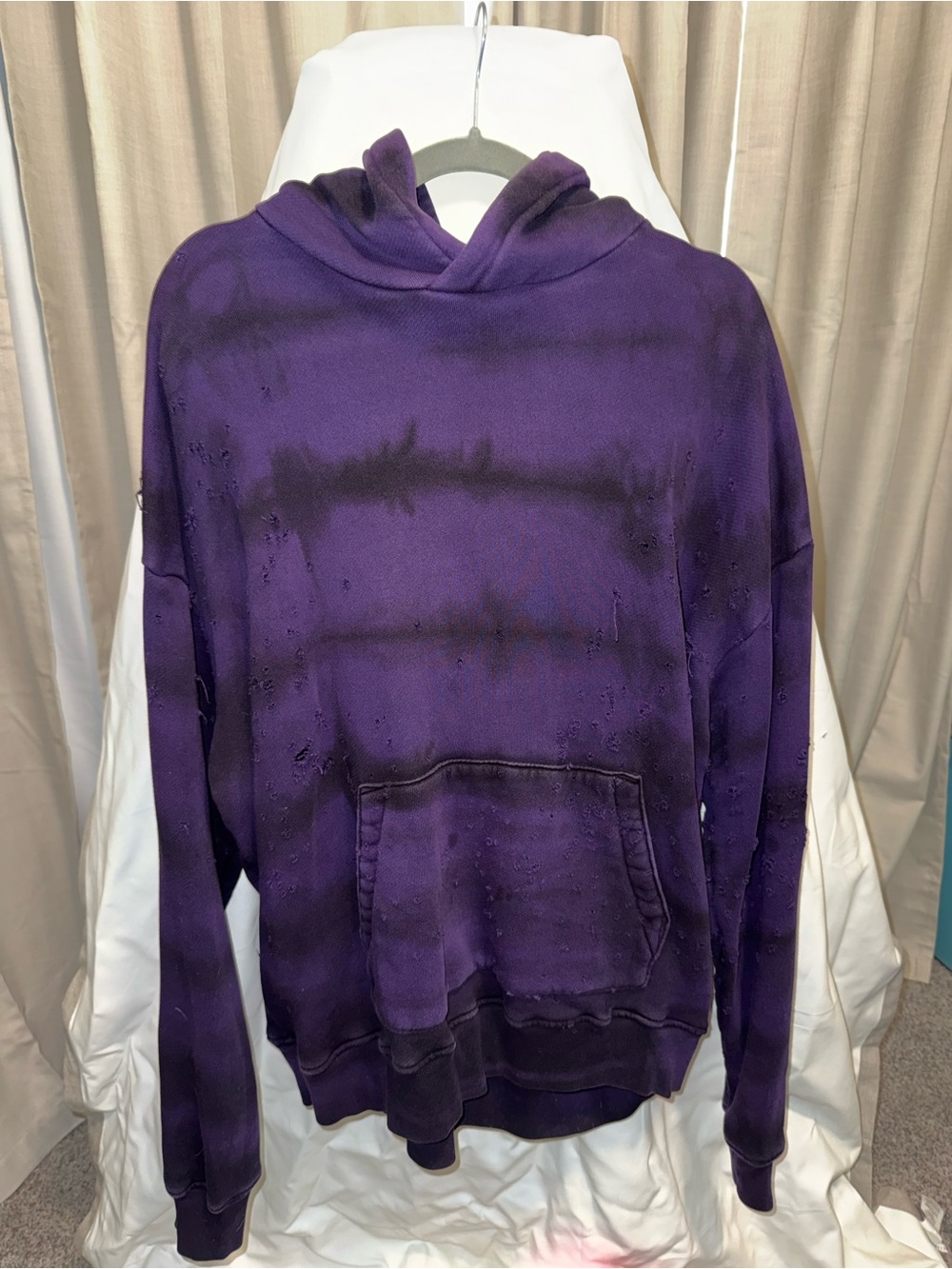 AMIRI Purple Distressed Tie-Dye Crewneck Hoodie